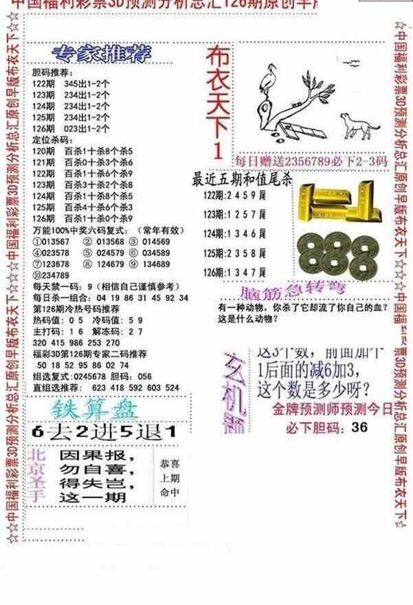 23126期: 福彩3D全套图版参考