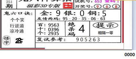 23251期: 福彩3D鬼六神算图