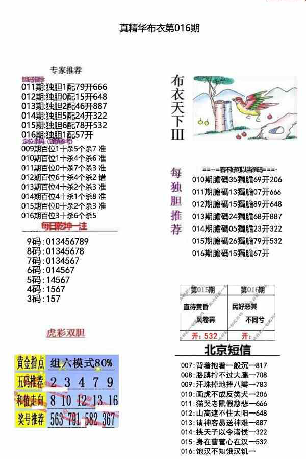 23016期: 福彩3D全套图版参考