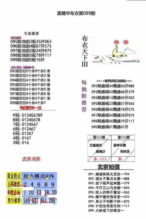 23099期: 福彩3D全套图版参考