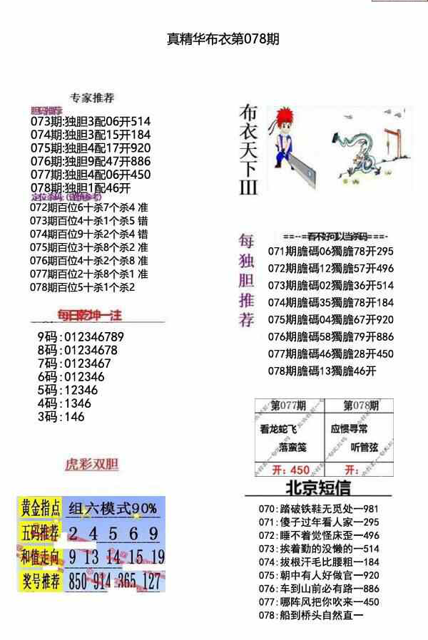 23078期: 福彩3D全套图版参考