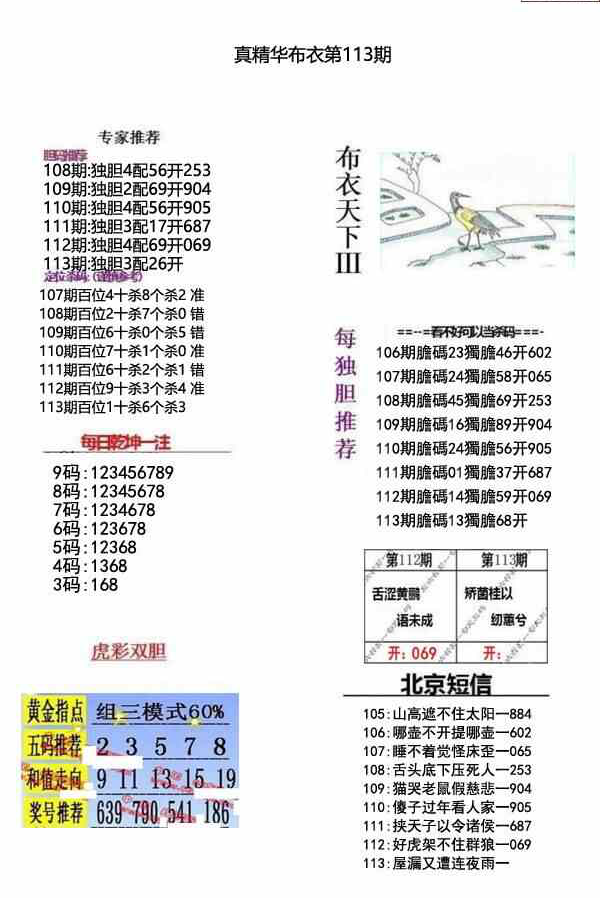 23113期: 福彩3D全套图版参考