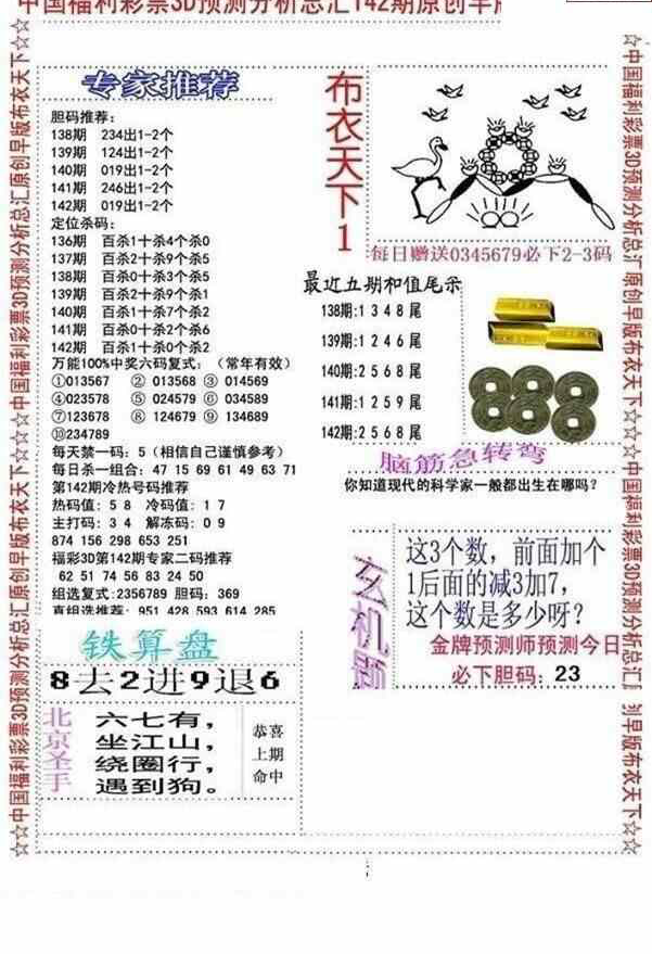 23142期: 福彩3D全套图版参考