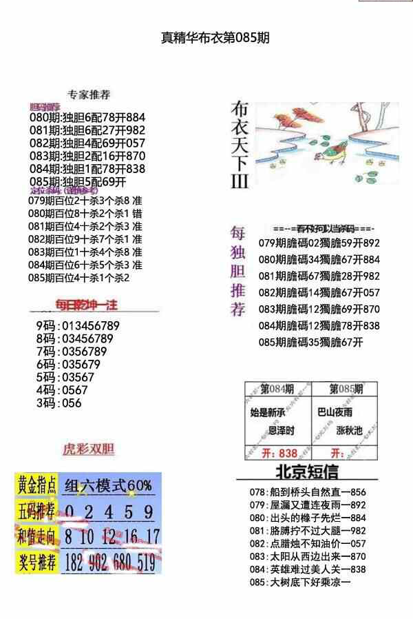 23085期: 福彩3D全套图版参考