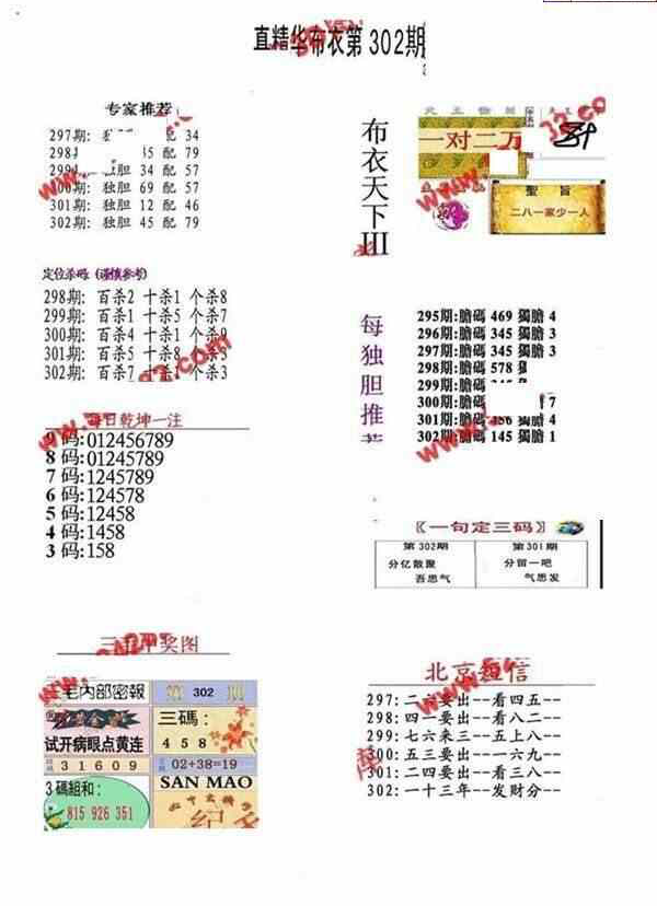 23302期: 福彩3D全套图版参考