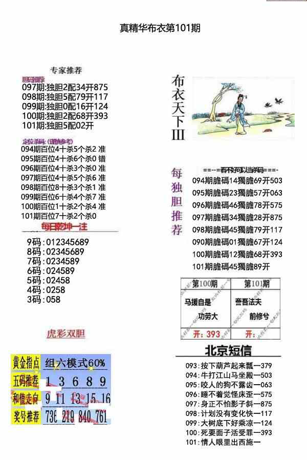 23101期: 福彩3D全套图版参考