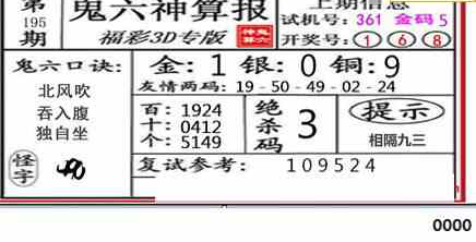 23195期: 福彩3D鬼六神算图