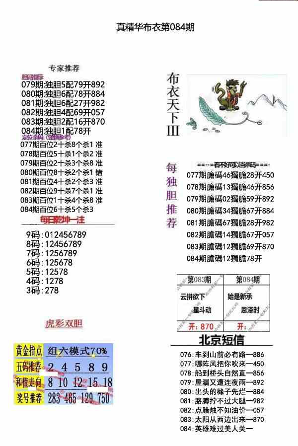 23084期: 福彩3D全套图版参考