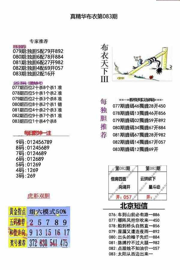 23083期: 福彩3D全套图版参考